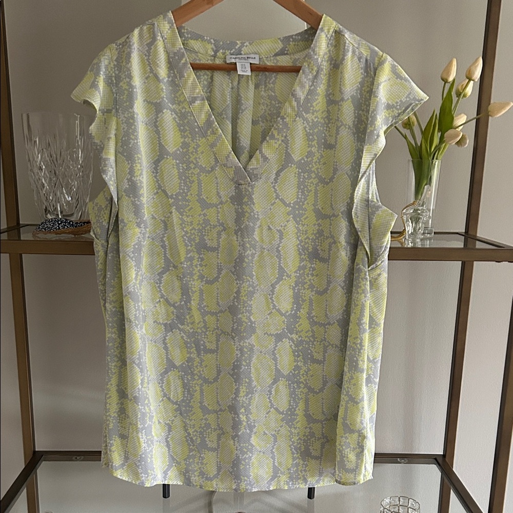 Carolina Belle Snakeskin Print Blouse in Gray and Yellow